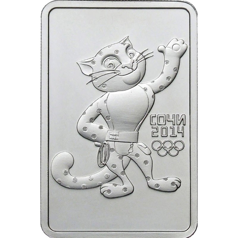 Серебряная инвестиционная монета Сочи - Леопард (Московский монетный двор - ММД), вес чистого серебра - 31,1 г (проба 0,999)