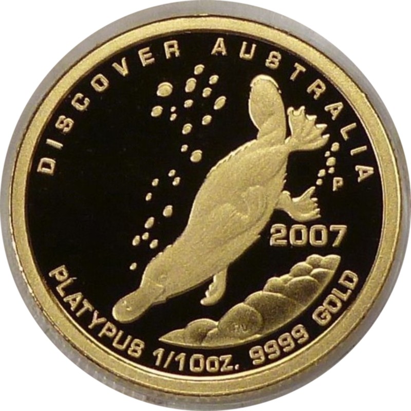 Золотая монета Австралии «Открой Австралию. Утконос» 2007 г.в., 3.11 г чистого золота (проба 0.9999)