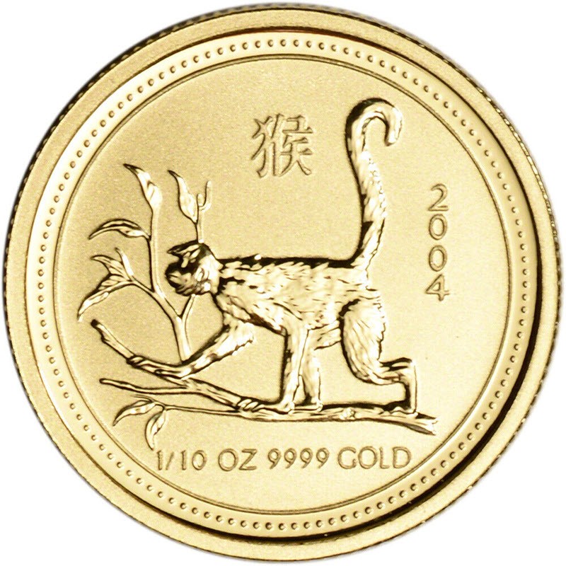 Золотая монета Австралии «Год Обезьяны» 2004 г.в., 3.11 г чистого золота (проба 0.9999)