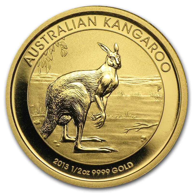 Золотая инвестиционная монета Австралии - Кенгуру 2013 г.в. 1/2 унции чистого золота (проба 0,9999)