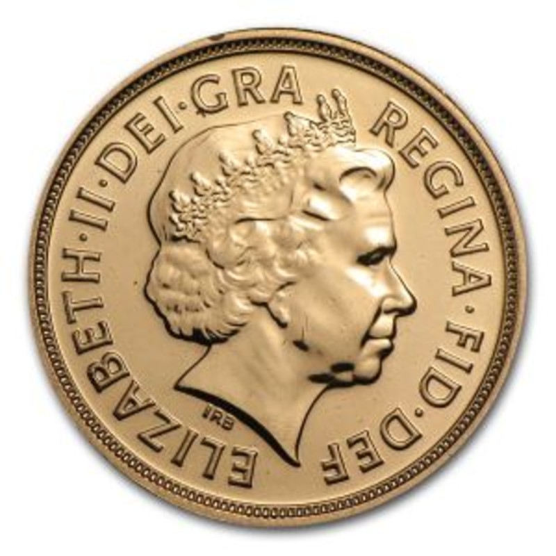 Золотая монета Великобритании "Соверен Елизаветы II" (1998-2015 г.в. 4-й портрет), 7.32 г чистого золота (проба 0,917)
