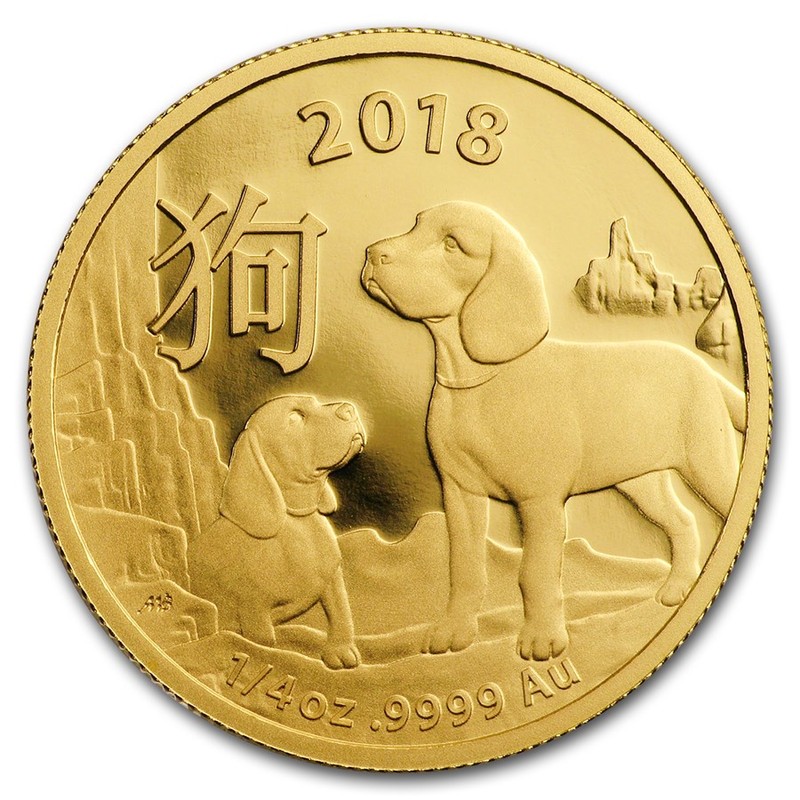 Золотая монета Австралии - Год Собаки, 2018 г.в. (Королевский Монетный Двор), 7,78 г чистого золота (Проба 0,9999)