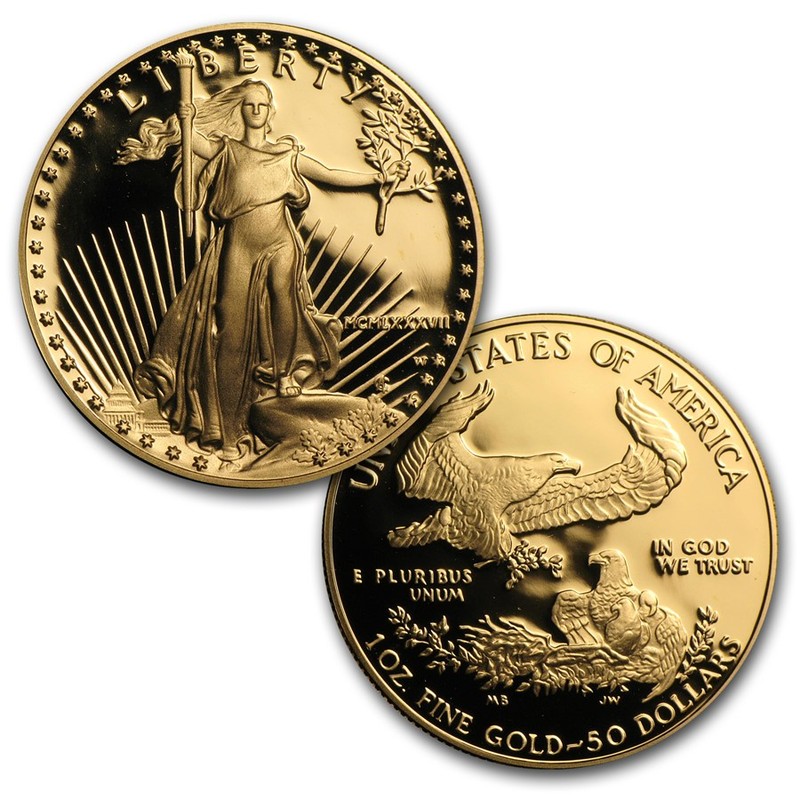 Набор золотых монета США - Американский Орел (пруф) 1987 г.в., 31.1 г + 15.55 г чистого золота (Проба 0,917)