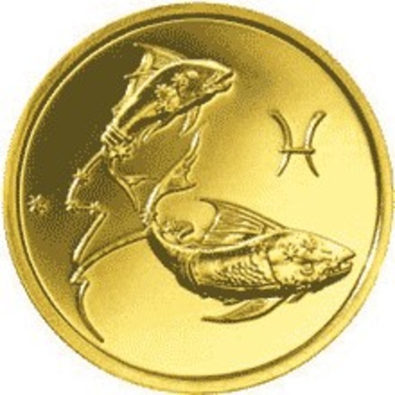 Золотая монета России "Знаки Зодиака - Рыбы", 2004 г.в., 7,78 г чистого золота (проба 0,999)