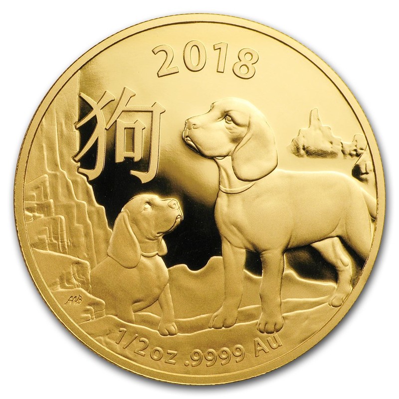 Золотая монета Австралии - Год Собаки, 2018 г.в. (Королевский Монетный Двор), 15,55 г чистого золота (Проба 0,9999)