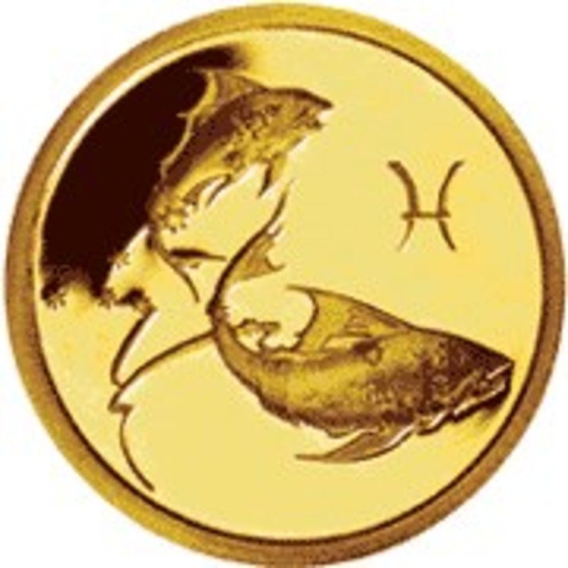 Золотая монета России из серии "Знаки Зодиака" - Рыбы, 3,11 гр чистого золота (0,999 пробы)