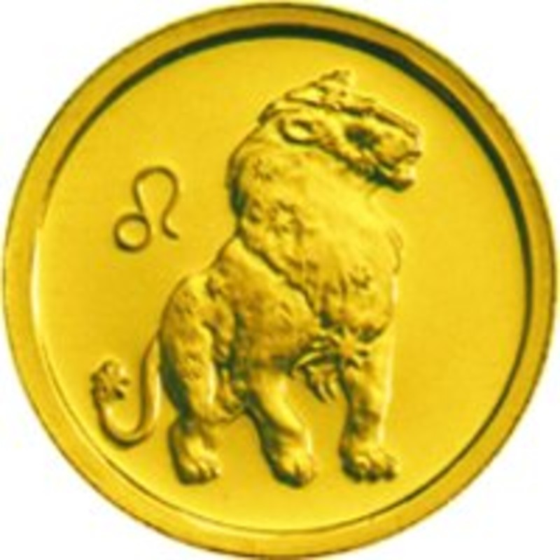 Золотая монета России "Знаки Зодиака - Лев", 2002 г.в., 3,11 г чистого золота (проба 0,999)
