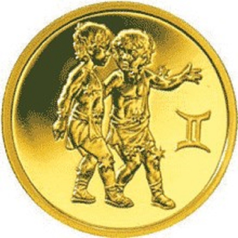 Золотая монета России "Знаки Зодиака - Близнецы", 2004 г.в., 7,78 г чистого золота (проба 0,999)