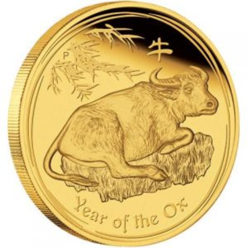 Золотая монета Австралии "Лунар II - год Быка" 2009 г.в., 31.1 г чистого золота (проба 0,9999)