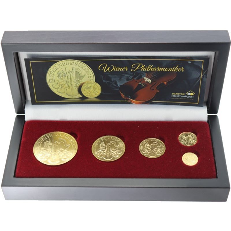 Набор из 5-ти золотых монет Австрии - Филармоникер, 58.78 г чистого золота (Проба 0,9999)