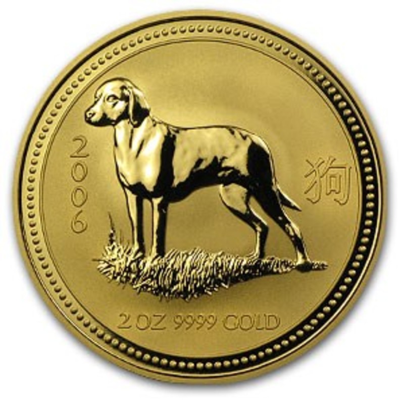 Золотая монета Австралии Лунар I, 2006 г. - год Собаки (2 унции)