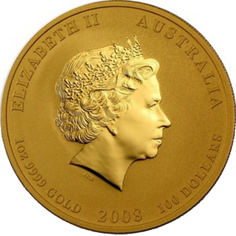 Золотая монета Австралии "Лунар II - год Крысы" 2008 г.в., 31.1 г  чистого золота (проба 0,9999)