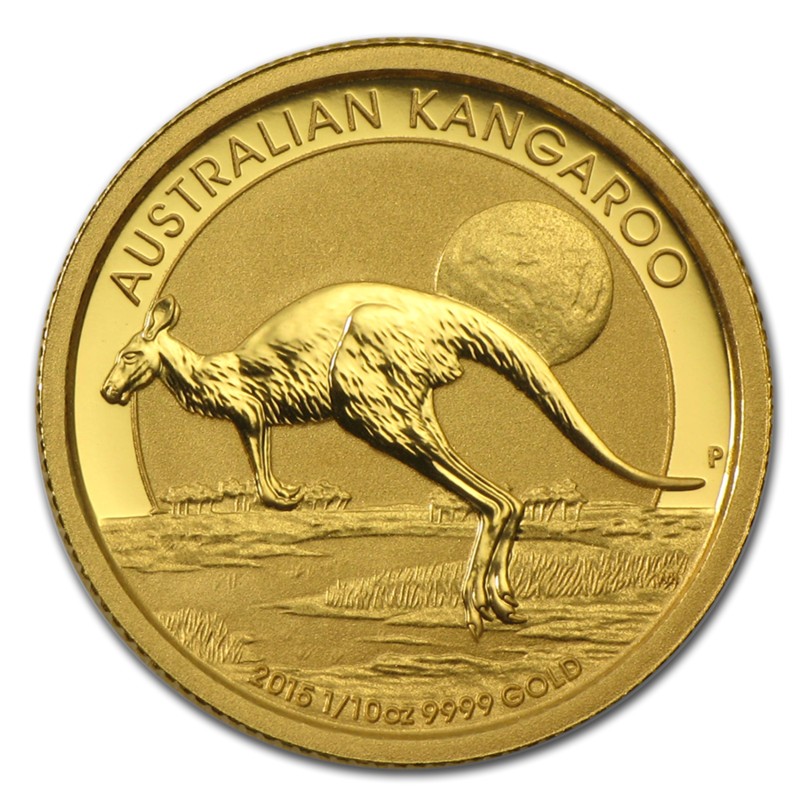 Золотая инвестиционная монета Австралии - Кенгуру 2015 г.в., 1/10 тройской унции (3,11 г) чистого золота (проба 0,9999)