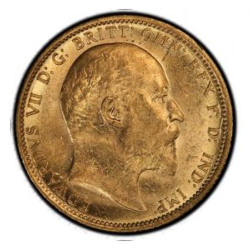 Золотая монета Великобритании "Соверен Эдуарда VII (1901-1908 г.г.), 7.32 г чистого золота (Проба 0,917)
