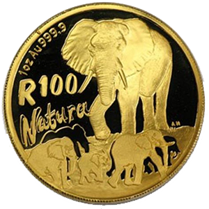 Золотая монета ЮАР «Гиганты Африки - Слон» 2008 г.в., 31.1 г чистого золота (проба 0.9999)